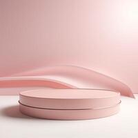 AI generated Minimalist Pink Podium with Abstract Wavy Background photo