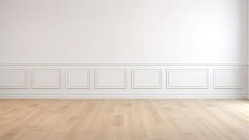 AI generated White wall and wooden floor in empty room photo