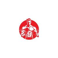 AI generated Muscular Boxer logo with boxing ring background - boxing emblem, logo design, illustration on white background vector