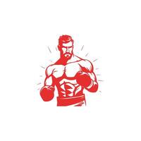 AI generated Muscular Boxer logo with boxing ring background - boxing emblem, logo design, illustration on white background vector