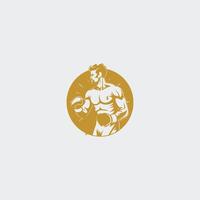 ai generado muscular Boxer logo con boxeo anillo antecedentes - boxeo emblema, logo diseño, ilustración en blanco antecedentes vector