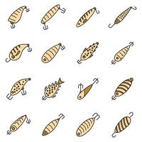 Hobby fish bait icons set vector color line