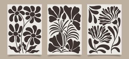 Set of wall posters. Contemporary tapestries with bohemian flowers and plants. Wall poster. Retro botanical print. Vector