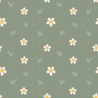 Seamless pattern, small daisies and scattered leaves on a green background, Background, print, textile, wallpaper, vector