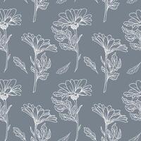 Seamless pattern, hand drawn outline echinacea flowers on a gray background. Background, print, textile, wallpaper, vector