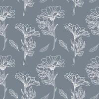 Seamless pattern, hand drawn outline echinacea flowers on a gray background. Background, print, textile, wallpaper, vector