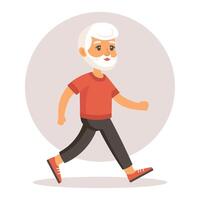 contento antiguo abuelo va en para Deportes, yoga, camina. mayor personas haciendo ejercicio plano ilustración en dibujos animados estilo, vector