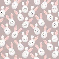 Seamless pattern, Easter bunny faces with different emotions. Festive background, print, textile, vector
