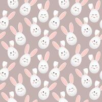 Seamless pattern, Easter bunny faces with different emotions. Festive background, print, textile, vector