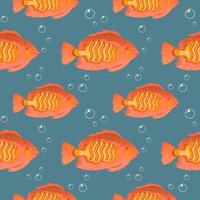 Seamless pattern, beautiful sea fish and bubbles in the water. Aquarium background, underwater life, vector