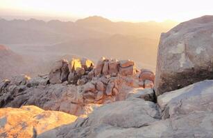 The beautiful Egyptian Sinai Peninsula with yellow sand, desert, plateaus and high and magnificent mountains, which is located on the borders with Palestine and Gaza, which contains the Suez Canal photo