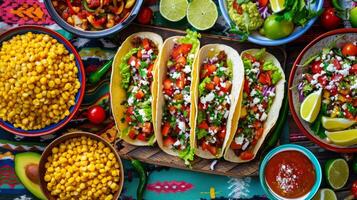 AI generated Colorful Tacos on a Vibrant Table Setting photo