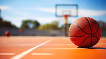 AI generated Basketball on Outdoor Court with Hoop in Background photo