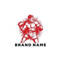 AI generated Muscular Boxer logo with boxing ring background - boxing emblem, logo design, illustration on white background vector