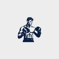 AI generated Muscular Boxer logo with boxing ring background - boxing emblem, logo design, illustration on white background vector