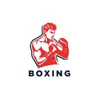 AI generated Muscular Boxer logo with boxing ring background - boxing emblem, logo design, illustration on white background vector