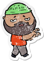 distressed sticker of a cartoon worried man with beard png