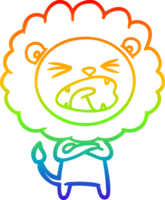desenho de linha de gradiente de arco-íris leão de desenho animado png