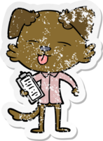 distressed sticker of a cartoon dog with clip board png