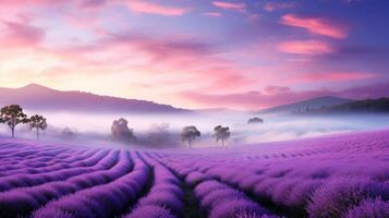 AI generated Sunrise Over Lavender Fields photo