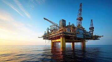 AI generated Oil and gas platform in the sea. 3D render illustration photo