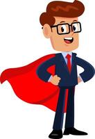 Businessman Cartoon Character Wearing A Superhero Cape. Vector Illustration Flat Design