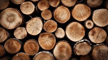 AI generated Natural Wood Logs Cross-Section with Annual Rings photo