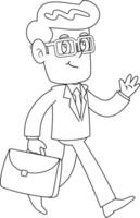 Outlined Smiling Businessman Cartoon Character Walking To Work With Briefcase And Waving vector