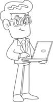 Outlined Businessman Cartoon Character Standing With Laptop Vector Hand Drawn Illustration