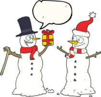 speech bubble cartoon snowmen exchanging gifts png
