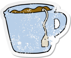 distressed sticker of a cartoon hot cup of tea png