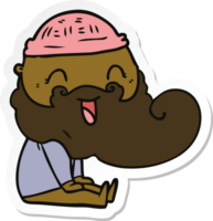 sticker of a happy bearded man sat down laughing png