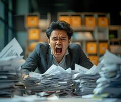 AI generated Deadline Despair Amidst Endless Paper photo