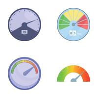 Speedometer icons set cartoon vector. Different type of speedometer vector