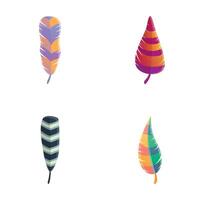 Bird feather icons set cartoon vector. Vibrant multicolored feather vector