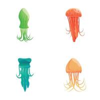 Cartoon jellyfish icons set cartoon vector. Various colorful jellyfish vector