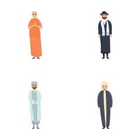 Religion people icons set cartoon vector. Various religious church leader vector