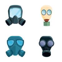 gas máscara íconos conjunto dibujos animados vector. varios tipo de químico máscara vector