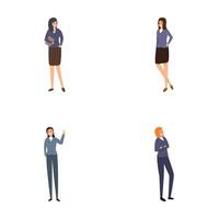 Businesswoman icons set cartoon vector. Elegant beautiful business woman vector