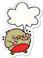 cartoon bird eating worm and speech bubble sticker png