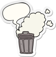 cartoon stinky garbage can and speech bubble sticker png