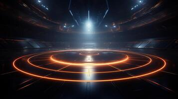 AI generated Futuristic Circular Sci-Fi Chamber with Glowing Lines photo