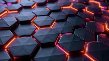 AI generated Futuristic Hexagonal Neon Lights Tech Background photo