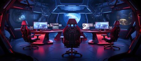 AI generated Modern Gaming Hub with High-Tech Equipment photo
