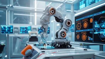 AI generated High-Tech Robotic Arm Conducting Analysis in Laboratory photo