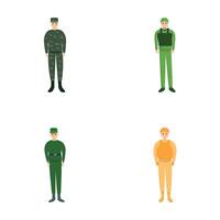 Army soldier icons set cartoon vector. Soldier in camouflage uniform vector