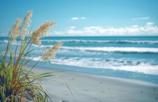 AI generated Graceful Seagrass by the Shore with Ocean Waves photo