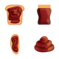 Chocolate spread icons set cartoon vector. Chocolate spread jar and sandwich vector