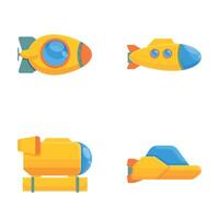 dibujos animados submarino íconos conjunto dibujos animados vector. amarillo infantil submarino vector