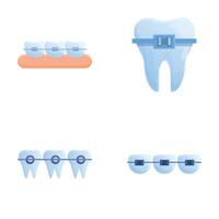 Teeth alignment icons set cartoon vector. Orthodontic brace system on teeth vector